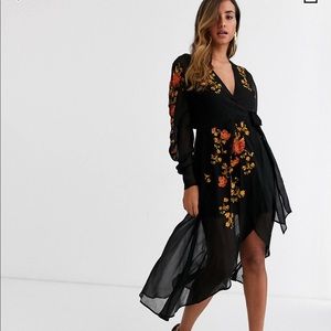 NWT floral embroidered wrap dress